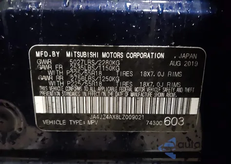 2020 Mitsubishi Outlander Gt 3.0 S-Awc from USA, damaged, VIN JA4JZ4AX8LZ009021